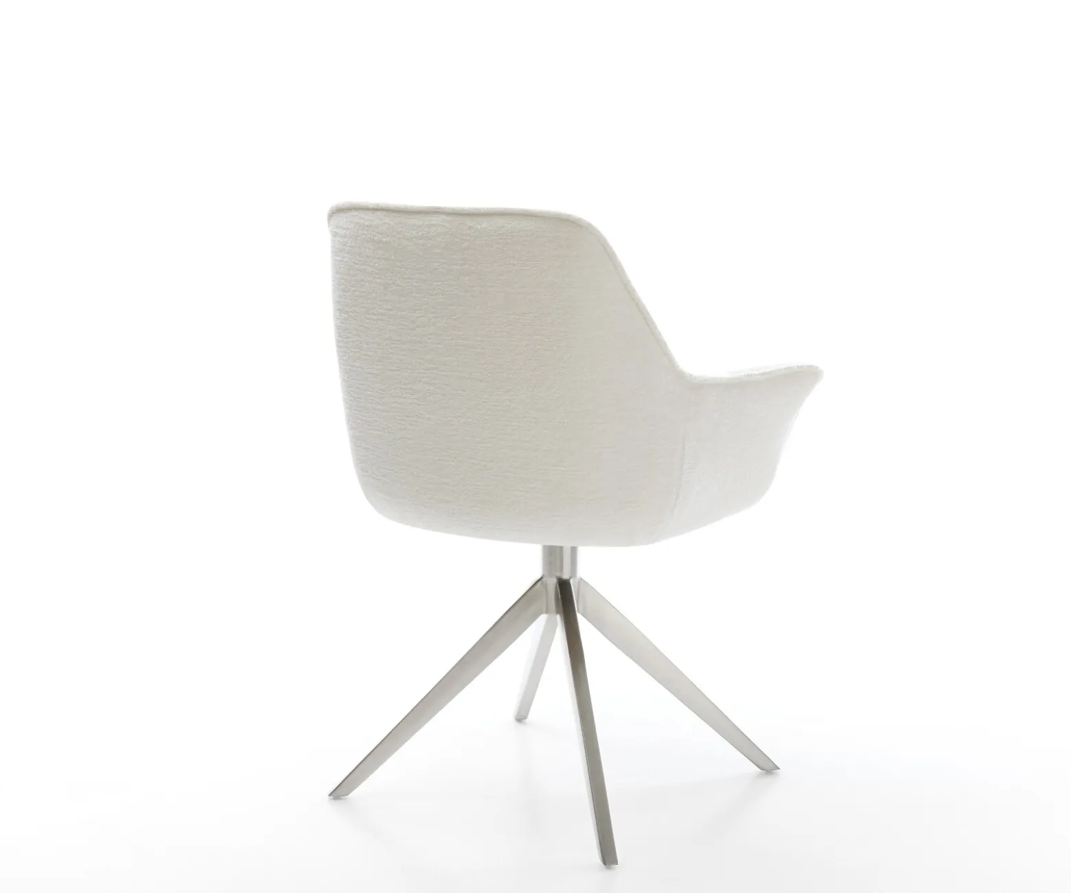 DrehstuhlKaira-Flex Bouclé Soft Beige Kreuzgestell breit Edelstahl 360° drehbar Wippfunktion Sofort versandfertig