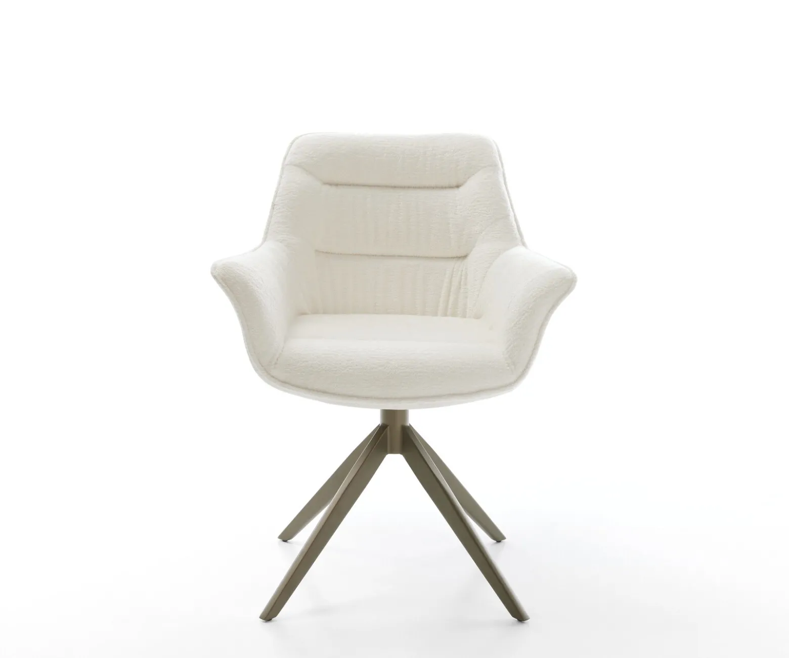 DrehstuhlKaira-Flex Bouclé Soft Beige Kreuzgestell breit Effektfinish Titan 360° drehbar Wippfunktion Sofort versandfertig