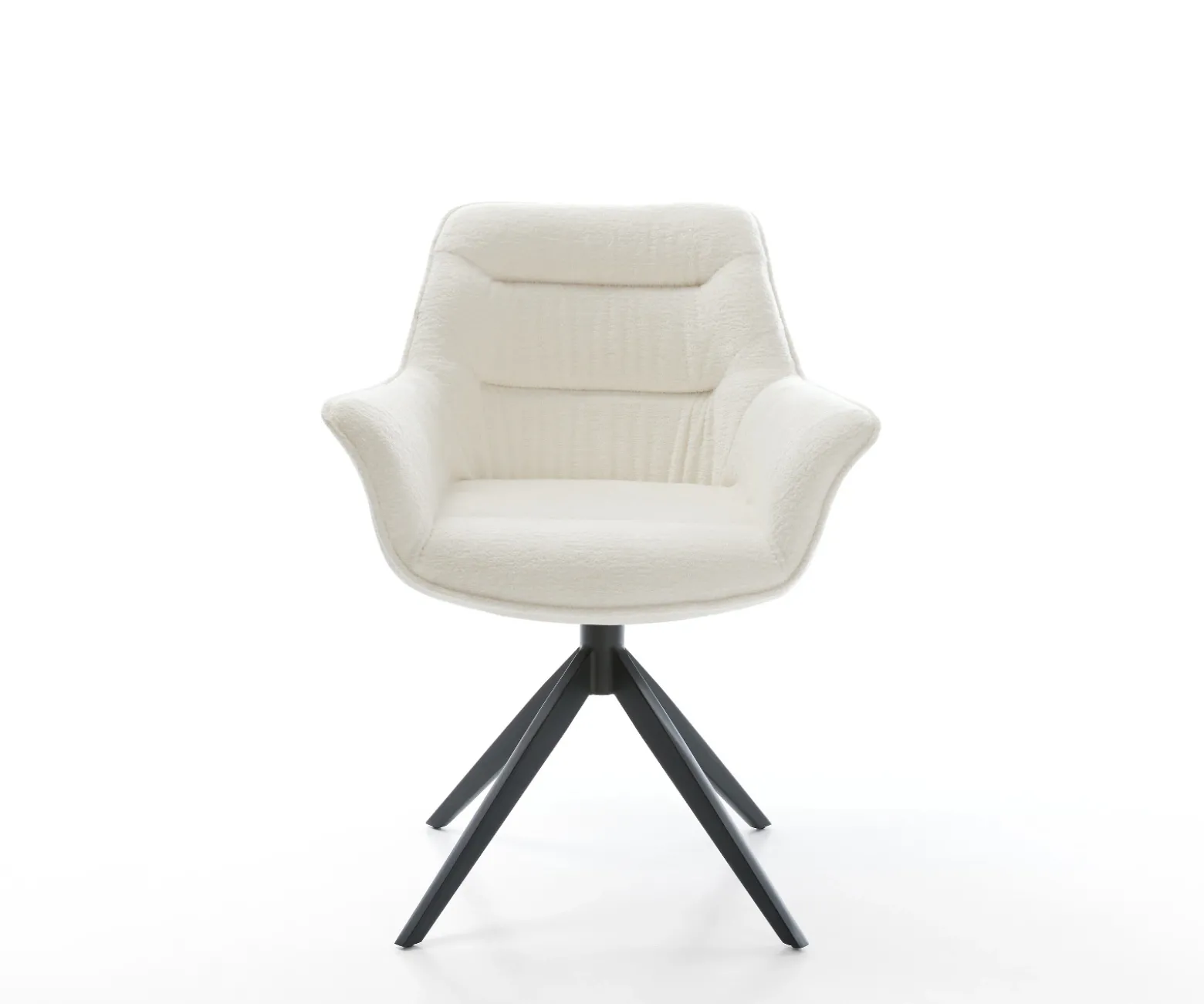 DrehstuhlKaira-Flex Bouclé Soft Beige Kreuzgestell breit Schwarz 360° drehbar Wippfunktion Sofort versandfertig
