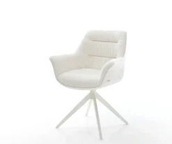 DrehstuhlKaira-Flex Bouclé Soft Beige Kreuzgestell breit Weiß 360° drehbar Wippfunktion Sofort versandfertig