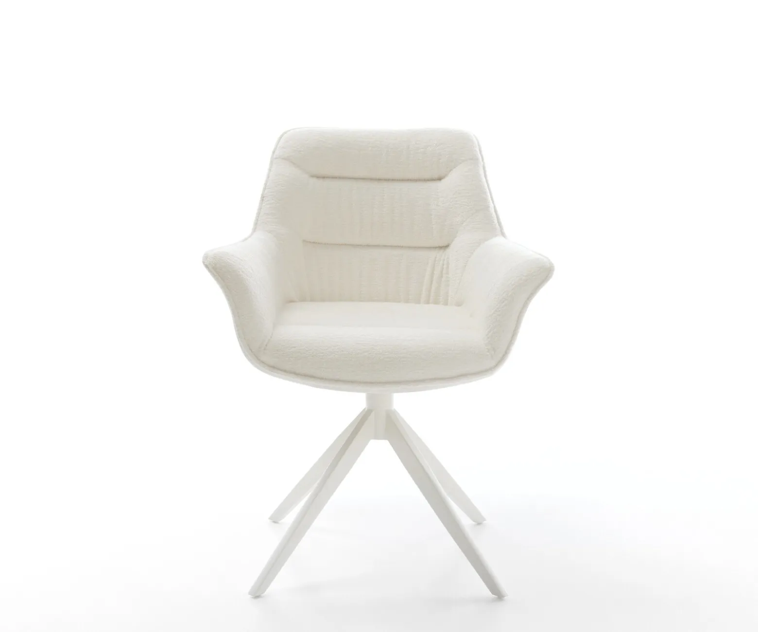 DrehstuhlKaira-Flex Bouclé Soft Beige Kreuzgestell breit Weiß 360° drehbar Wippfunktion Sofort versandfertig