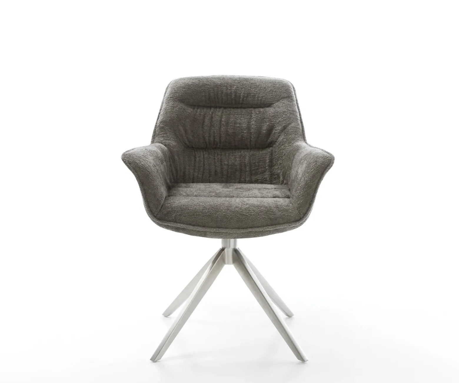 DrehstuhlKaira-Flex Bouclé Soft Schlamm Kreuzgestell breit Edelstahl 360° drehbar Wippfunktion Sofort versandfertig