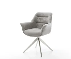 DrehstuhlKaira-Flex Strukturstoff Soft Grau Kreuzgestell breit Edelstahl 360° drehbar Wippfunktion Sofort versandfertig
