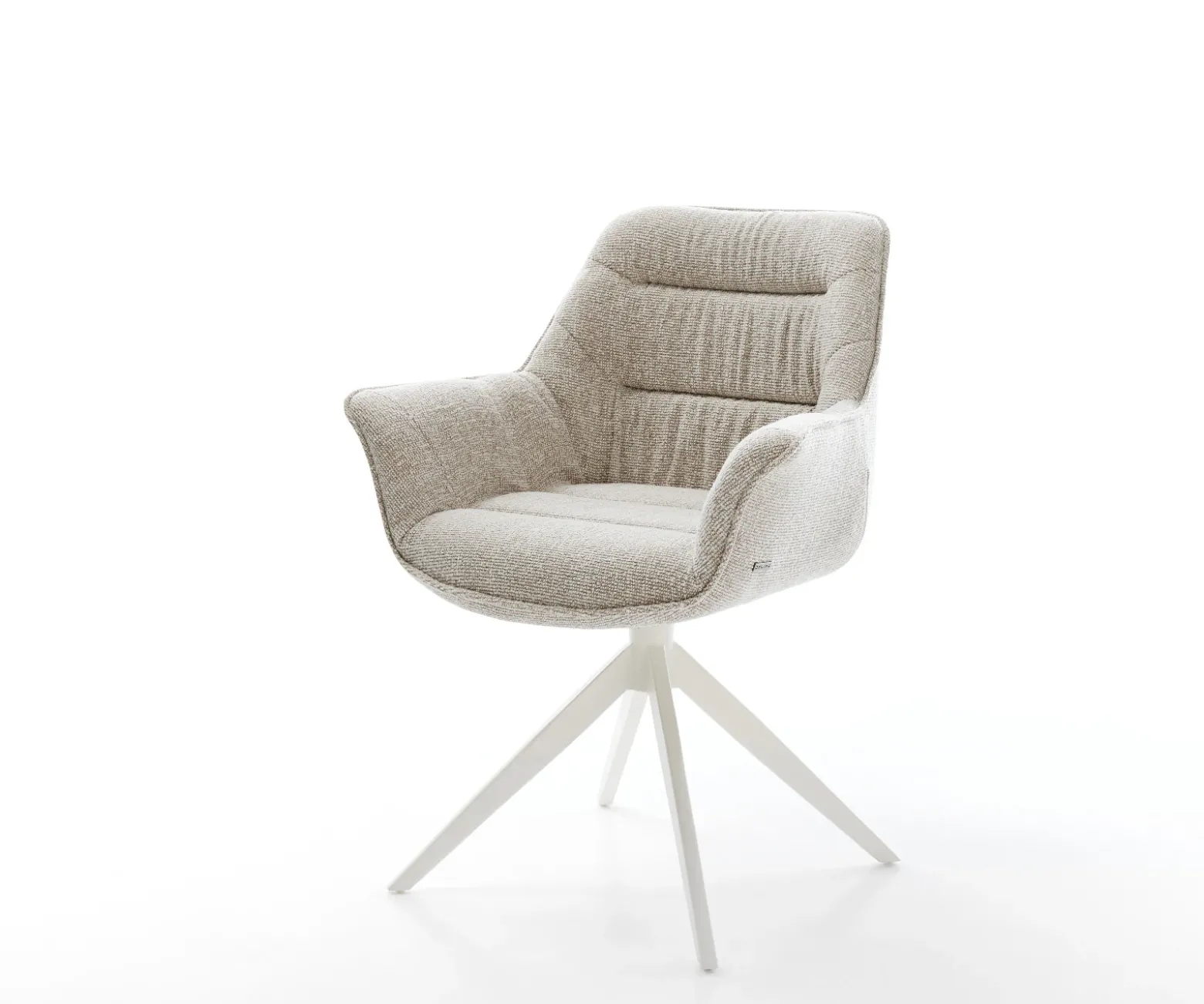 DrehstuhlKaira-Flex Webstoff Soft Beige Kreuzgestell breit Weiß 360° drehbar Wippfunktion Sofort versandfertig