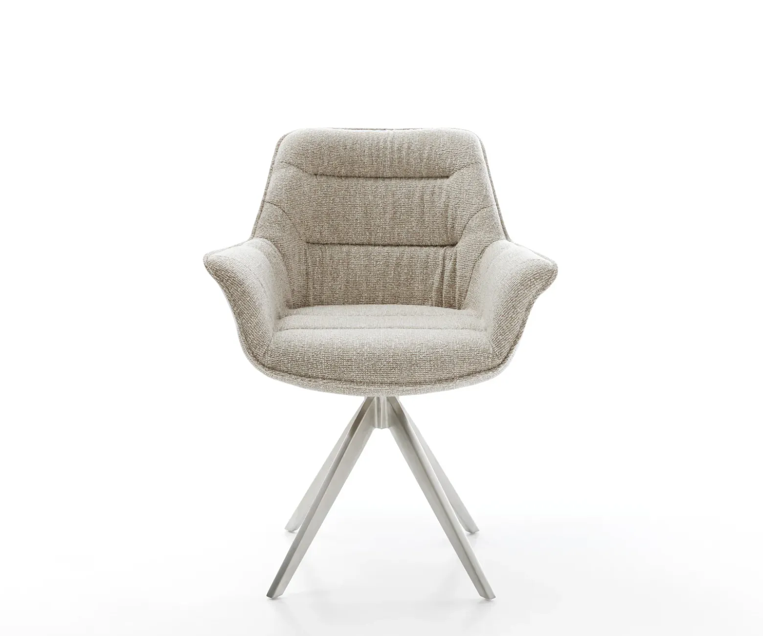 DrehstuhlKaira-Flex Webstoff Soft Beige Kreuzgestell kantig Edelstahl 180° drehbar Sofort versandfertig