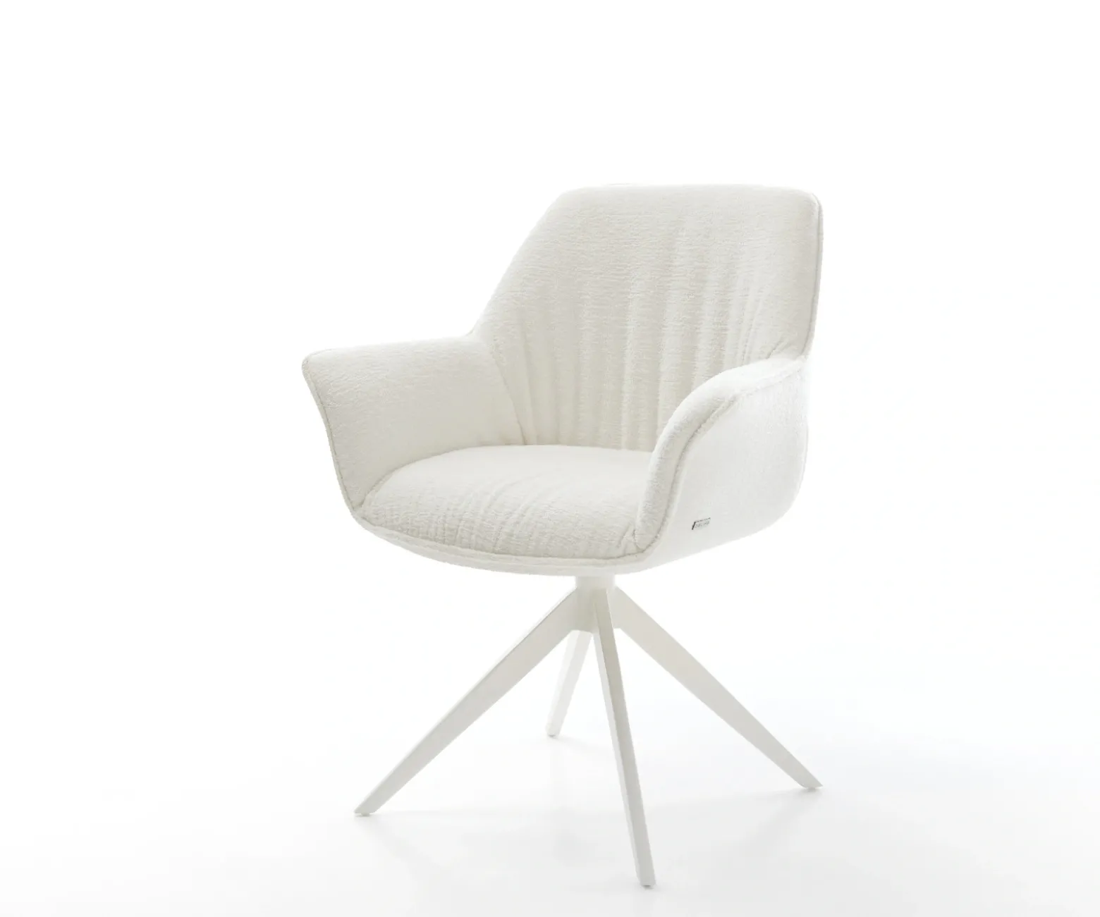 DrehstuhlKeila-Flex mit Armlehnen Bouclé Soft Beige Kreuzgestell breit Weiß 360° drehbar Wippfunktion Sofort versandfertig