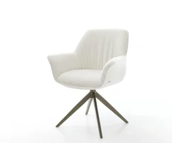 DrehstuhlKeila-Flex mit Armlehnen Bouclé Soft Beige Kreuzgestell breit Effektfinish Titan 360° drehbar Wippfunktion Sofort versandfertig