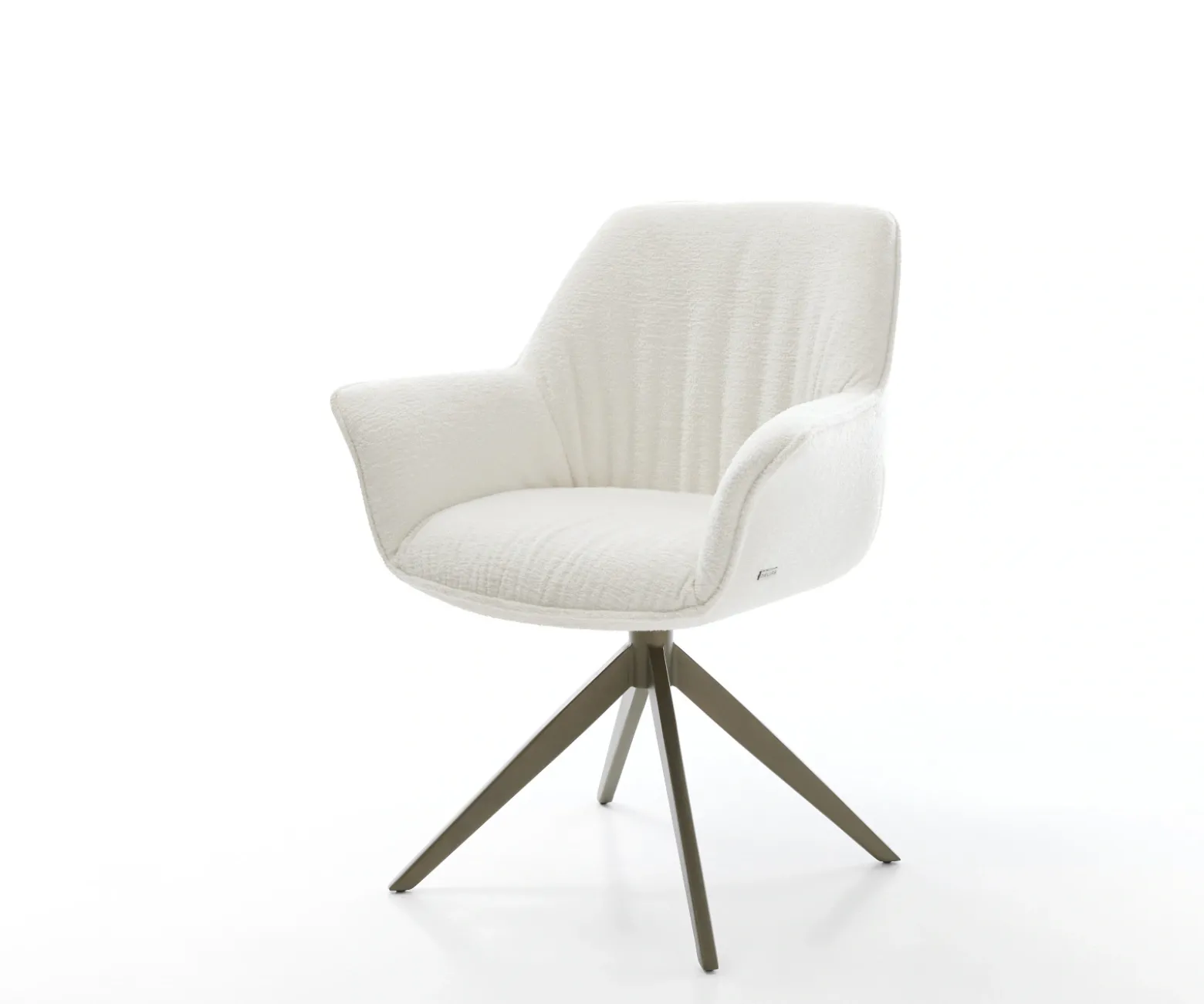 DrehstuhlKeila-Flex mit Armlehnen Bouclé Soft Beige Kreuzgestell breit Effektfinish Titan 360° drehbar Wippfunktion Sofort versandfertig