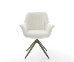 DrehstuhlKeila-Flex mit Armlehnen Bouclé Soft Beige Kreuzgestell breit Effektfinish Titan 360° drehbar Wippfunktion Sofort versandfertig