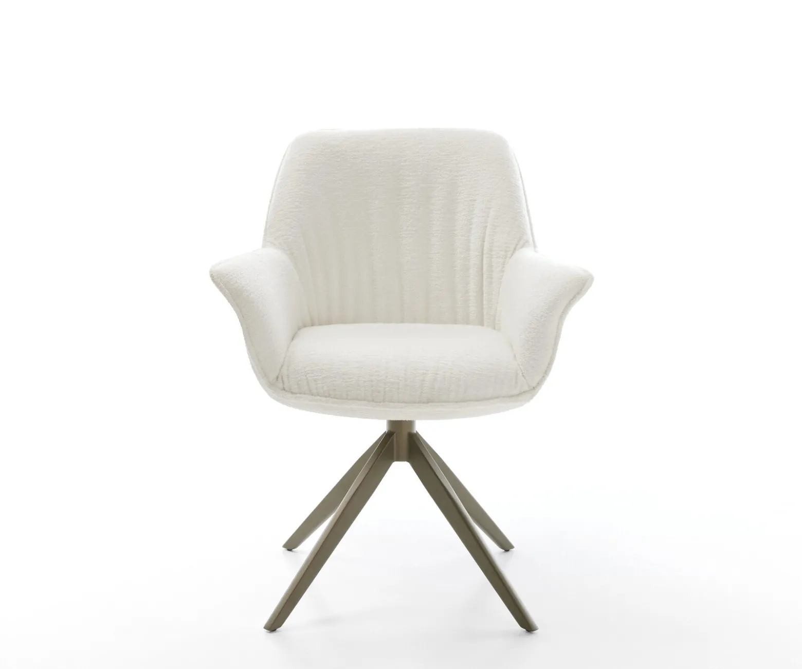 DrehstuhlKeila-Flex mit Armlehnen Bouclé Soft Beige Kreuzgestell breit Effektfinish Titan 360° drehbar Wippfunktion Sofort versandfertig
