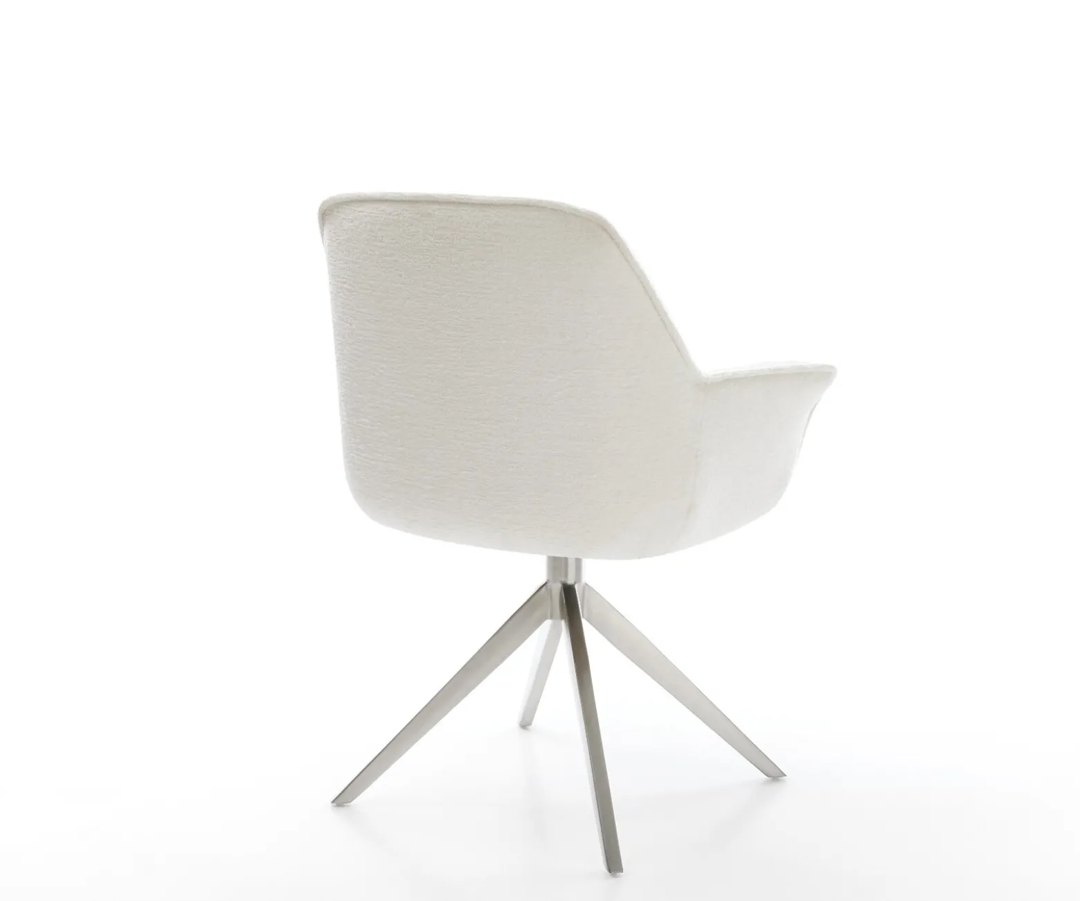 DrehstuhlKeila-Flex mit Armlehnen Bouclé Soft Beige Kreuzgestell breit Edelstahl 360° drehbar Wippfunktion Sofort versandfertig