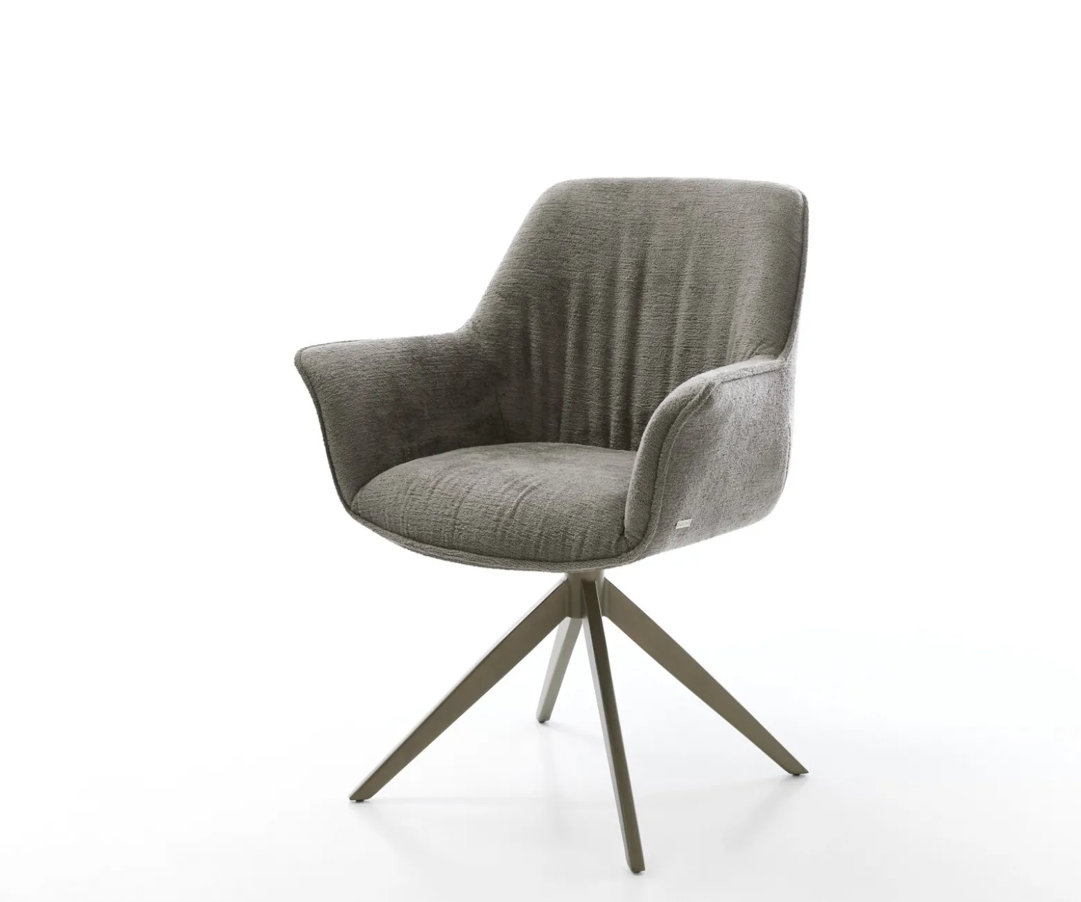 DrehstuhlKeila-Flex mit Armlehnen Bouclé Soft Schlamm Kreuzgestell breit Effektfinish Titan 360° drehbar Wippfunktion Sofort versandfertig