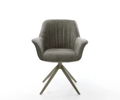 DrehstuhlKeila-Flex mit Armlehnen Bouclé Soft Schlamm Kreuzgestell breit Effektfinish Titan 360° drehbar Wippfunktion Sofort versandfertig