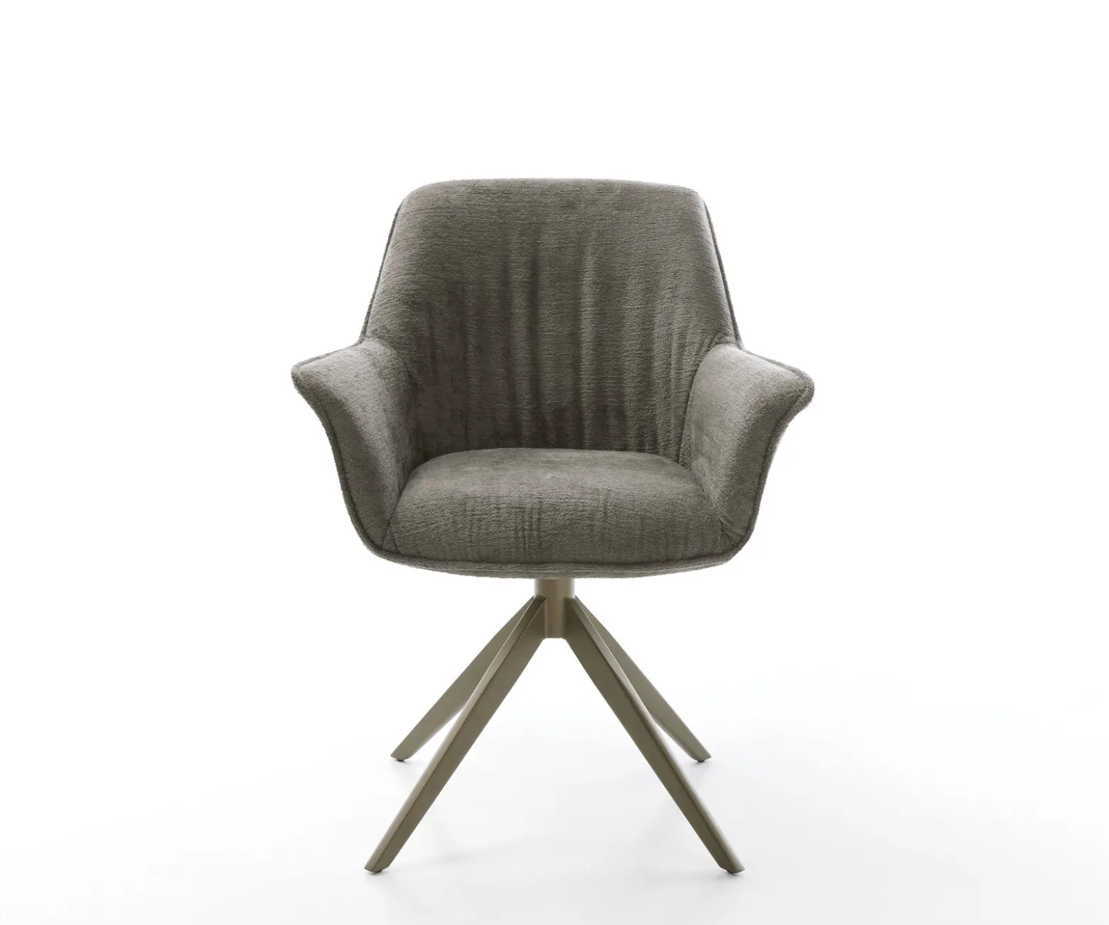 DrehstuhlKeila-Flex mit Armlehnen Bouclé Soft Schlamm Kreuzgestell breit Effektfinish Titan 360° drehbar Wippfunktion Sofort versandfertig