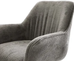 DrehstuhlKeila-Flex mit Armlehnen Bouclé Soft Schlamm Kreuzgestell breit Edelstahl 360° drehbar Wippfunktion Sofort versandfertig
