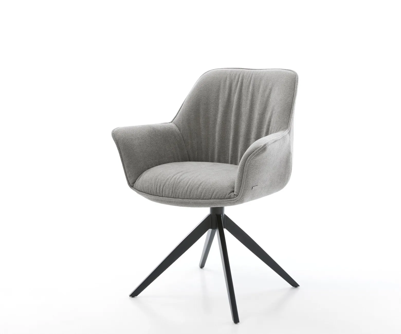 DrehstuhlKeila-Flex mit Armlehnen Strukturstoff Soft Grau Kreuzgestell breit Schwarz 360° drehbar Wippfunktion Sofort versandfertig