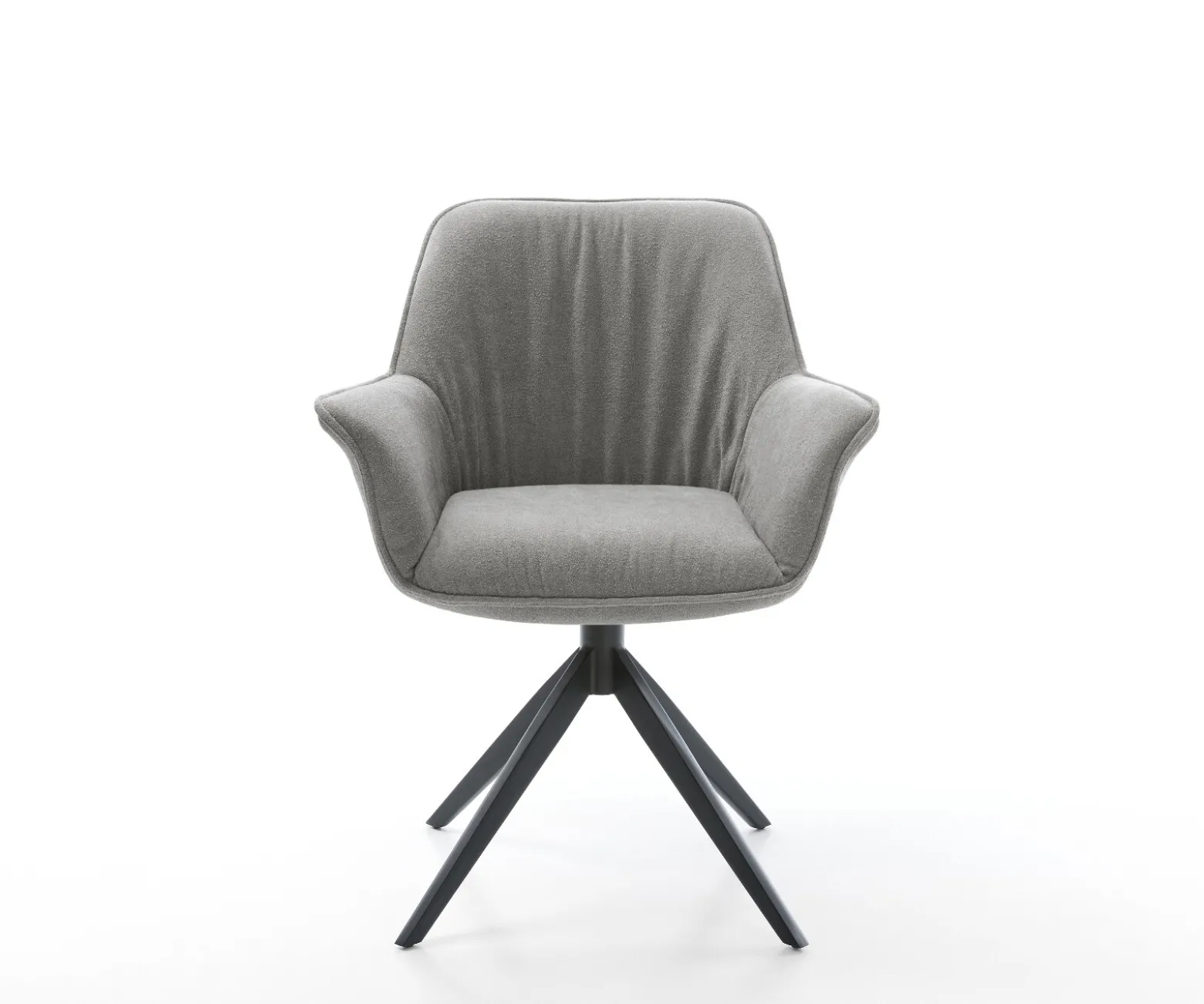 DrehstuhlKeila-Flex mit Armlehnen Strukturstoff Soft Grau Kreuzgestell breit Schwarz 360° drehbar Wippfunktion Sofort versandfertig