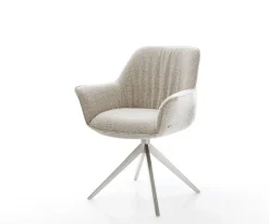 DrehstuhlKeila-Flex mit Armlehnen Webstoff Soft Beige Kreuzgestell breit Edelstahl 360° drehbar Wippfunktion Sofort versandfertig