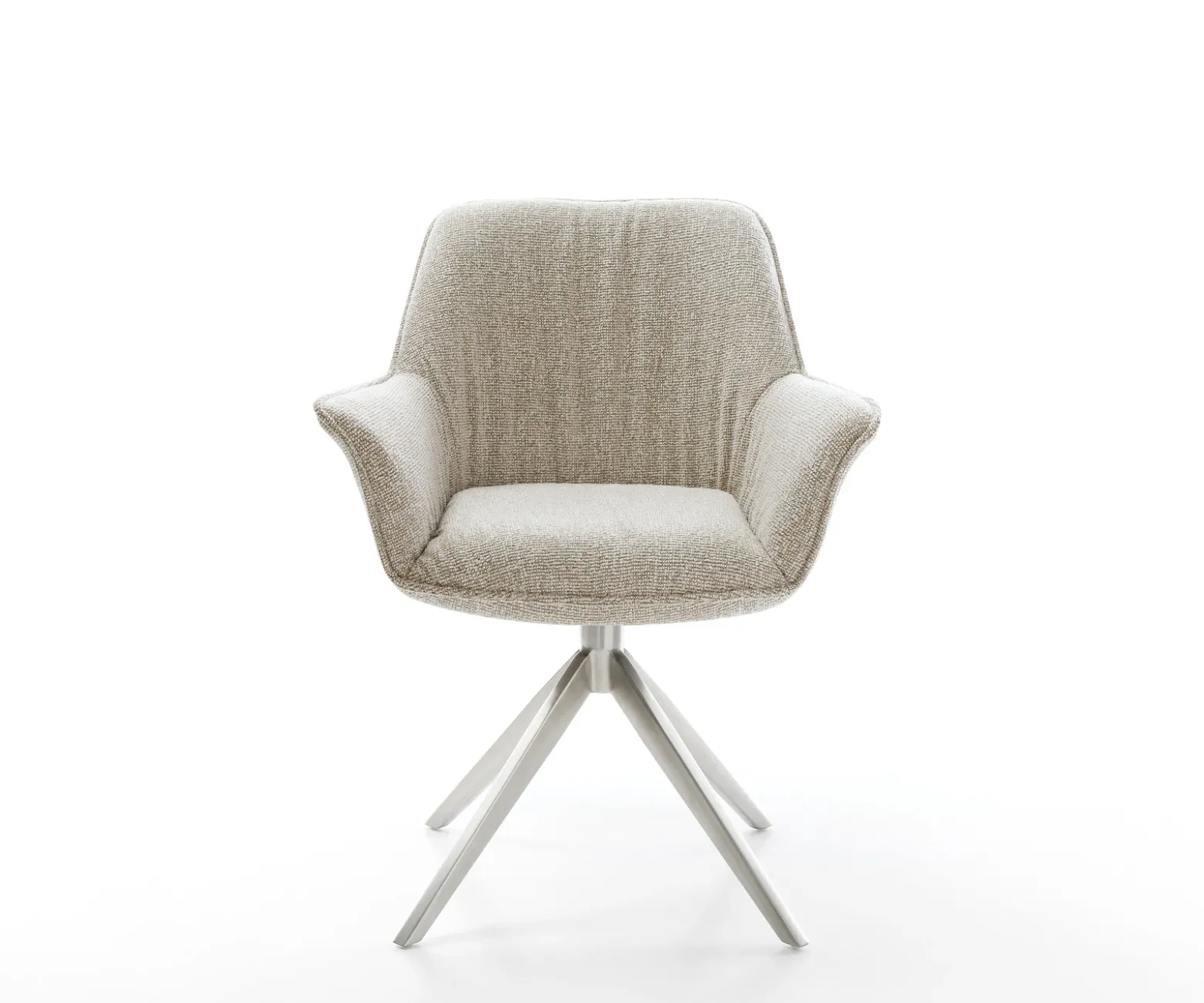 DrehstuhlKeila-Flex mit Armlehnen Webstoff Soft Beige Kreuzgestell breit Edelstahl 360° drehbar Wippfunktion Sofort versandfertig