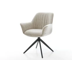 DrehstuhlKeila-Flex mit Armlehnen Webstoff Soft Beige Kreuzgestell breit Schwarz 360° drehbar Wippfunktion Sofort versandfertig