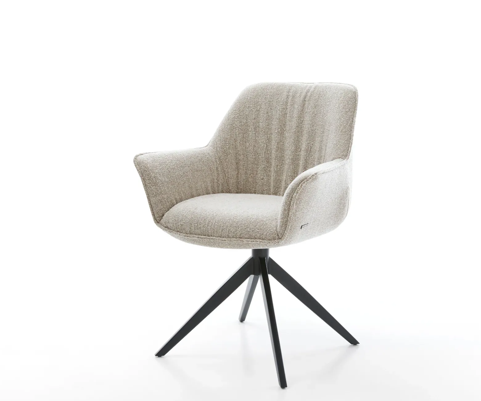 DrehstuhlKeila-Flex mit Armlehnen Webstoff Soft Beige Kreuzgestell breit Schwarz 360° drehbar Wippfunktion Sofort versandfertig