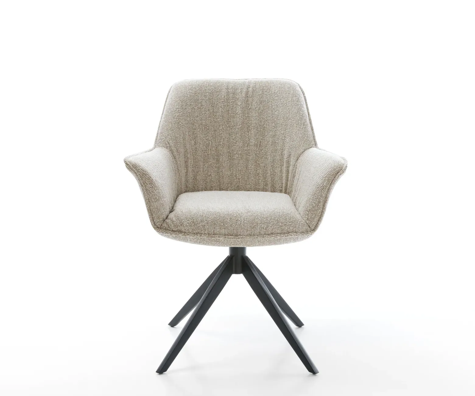 DrehstuhlKeila-Flex mit Armlehnen Webstoff Soft Beige Kreuzgestell breit Schwarz 360° drehbar Wippfunktion Sofort versandfertig