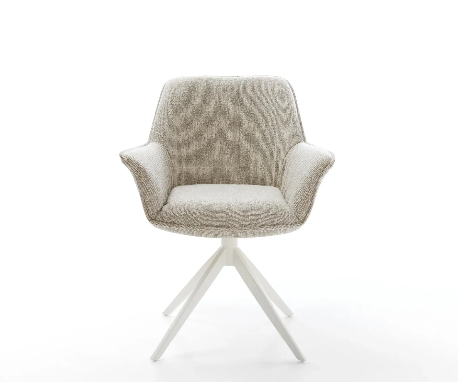 DrehstuhlKeila-Flex mit Armlehnen Webstoff Soft Beige Kreuzgestell breit Weiß 360° drehbar Wippfunktion Sofort versandfertig