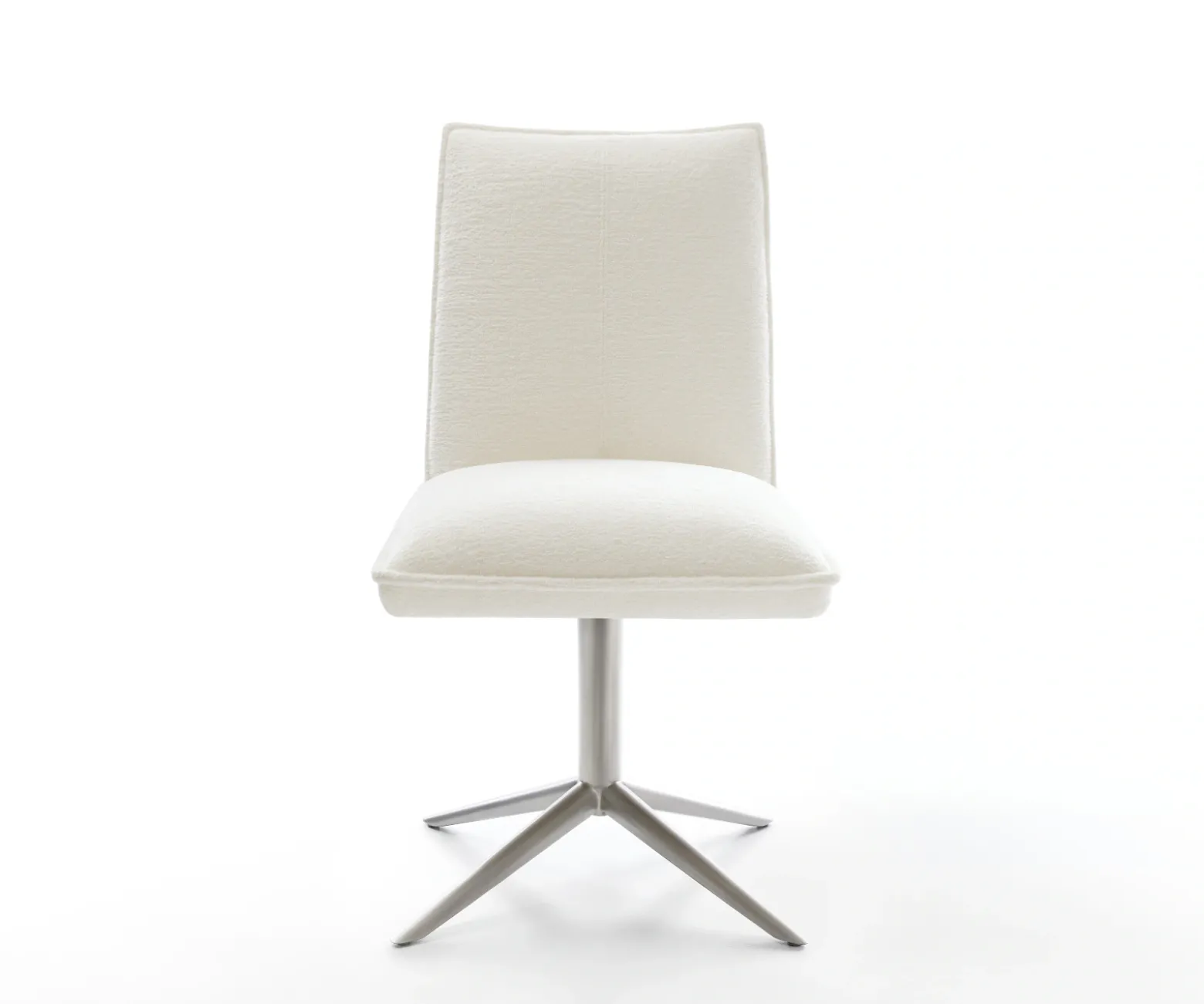 DrehstuhlLelio-Flex Bouclé Soft Beige Fußkreuz Edelstahl 360° drehbar Wippfunktion Taschenfederkern Sofort versandfertig