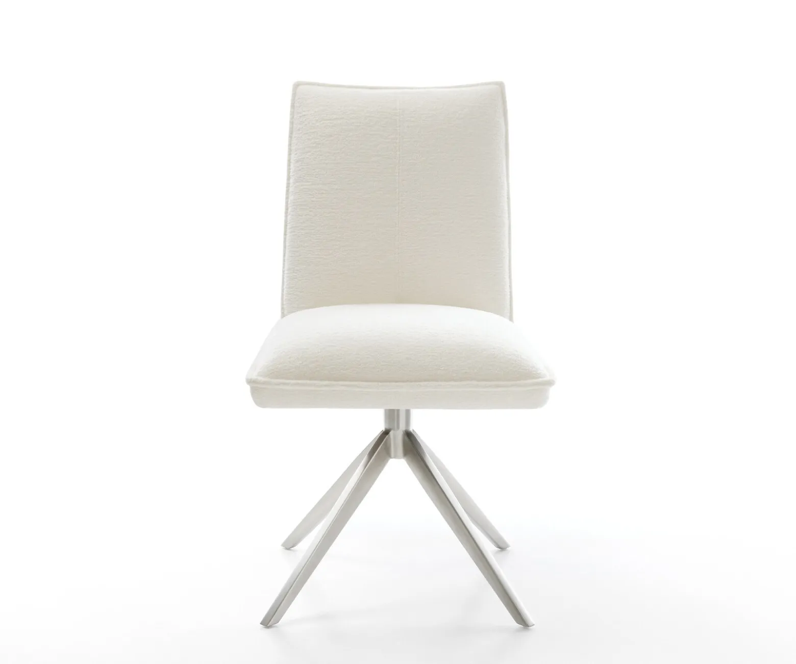 DrehstuhlLelio-Flex Bouclé Soft Beige Kreuzgestell breit Edelstahl 360° drehbar Wippfunktion Taschenfederkern Sofort versandfertig