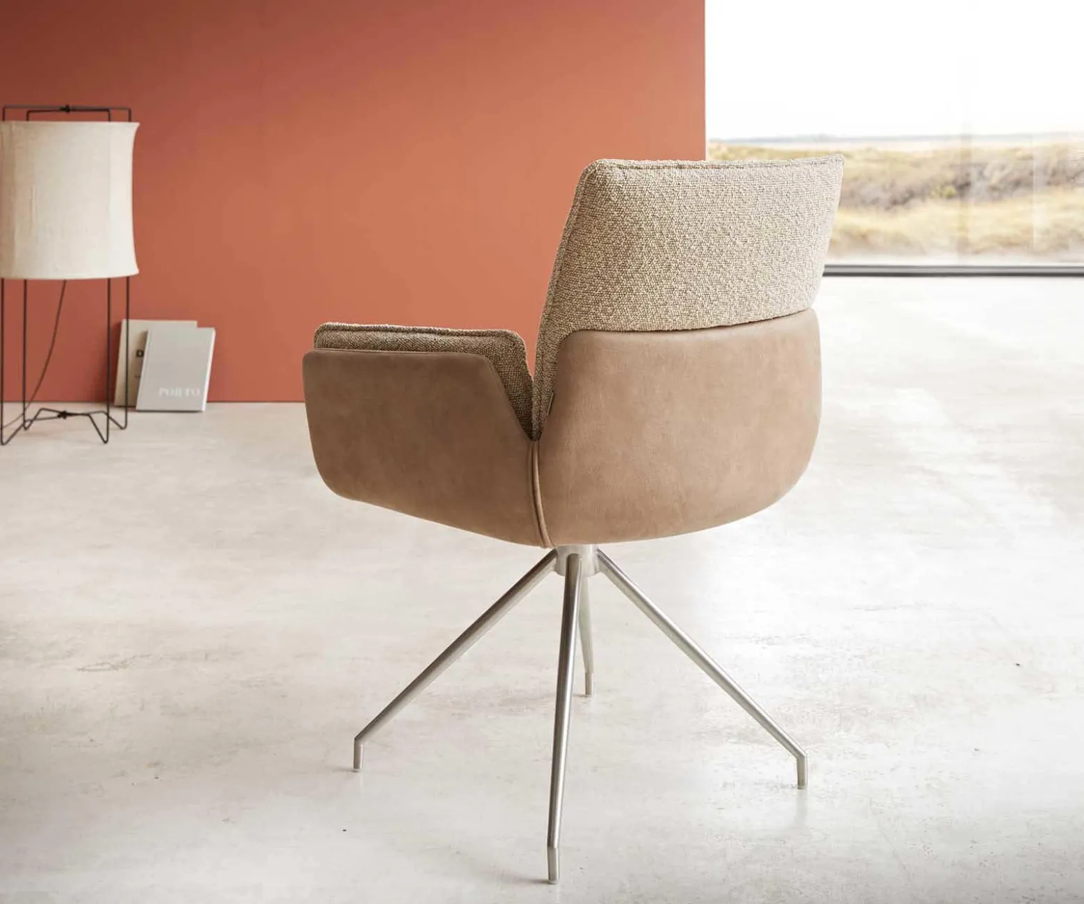 DrehstuhlNela-Flex Materialmix Schlamm Kreuzgestell konisch Edelstahl 180° drehbar Sofort versandfertig