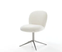 DrehstuhlNube-Flex Bouclé Soft Beige Fußkreuz Edelstahl 360° drehbar Wippfunktion Taschenfederkern Sofort versandfertig