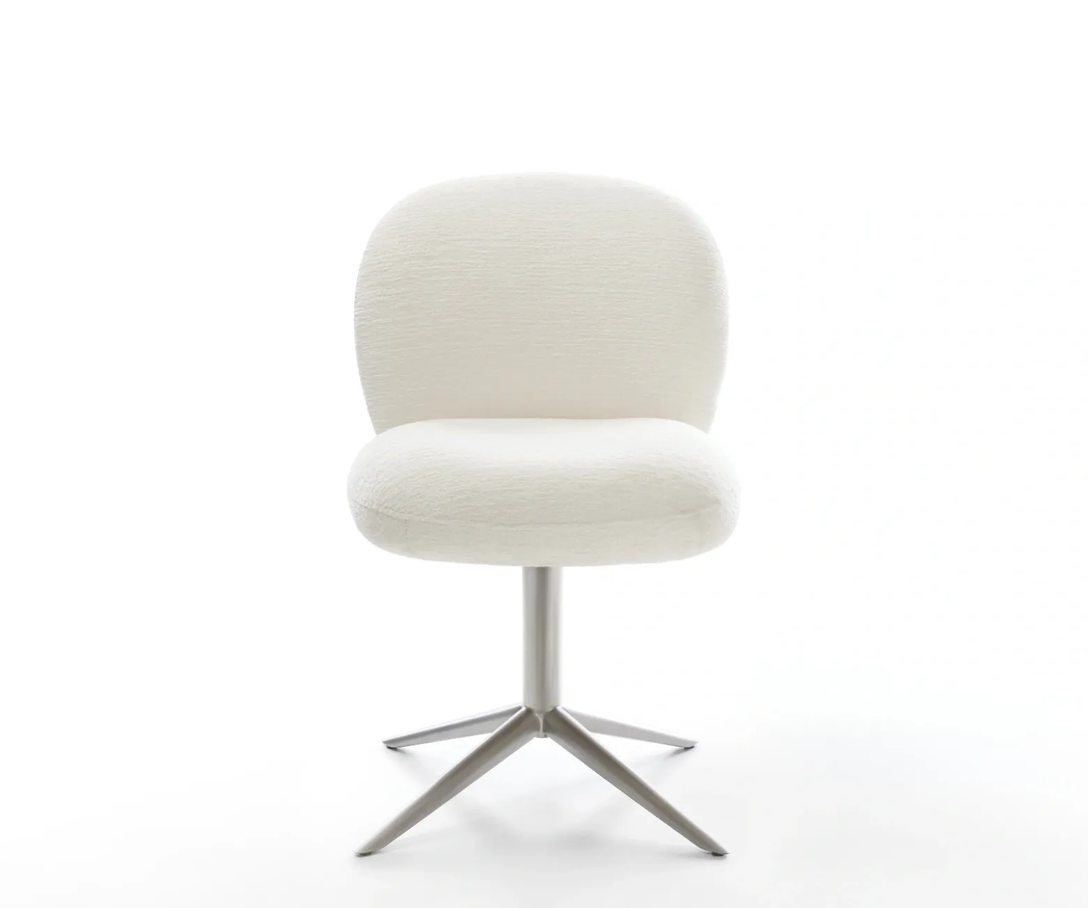 DrehstuhlNube-Flex Bouclé Soft Beige Fußkreuz Edelstahl 360° drehbar Wippfunktion Taschenfederkern Sofort versandfertig