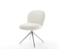 DrehstuhlNube-Flex Bouclé Soft Beige Kreuzgestell breit Edelstahl 360° drehbar Wippfunktion Taschenfederkern Sofort versandfertig