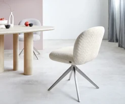 DrehstuhlNube-Flex Bouclé Weiß Kreuzgestell breit Edelstahl 360° drehbar Taschenfederkern Sofort versandfertig