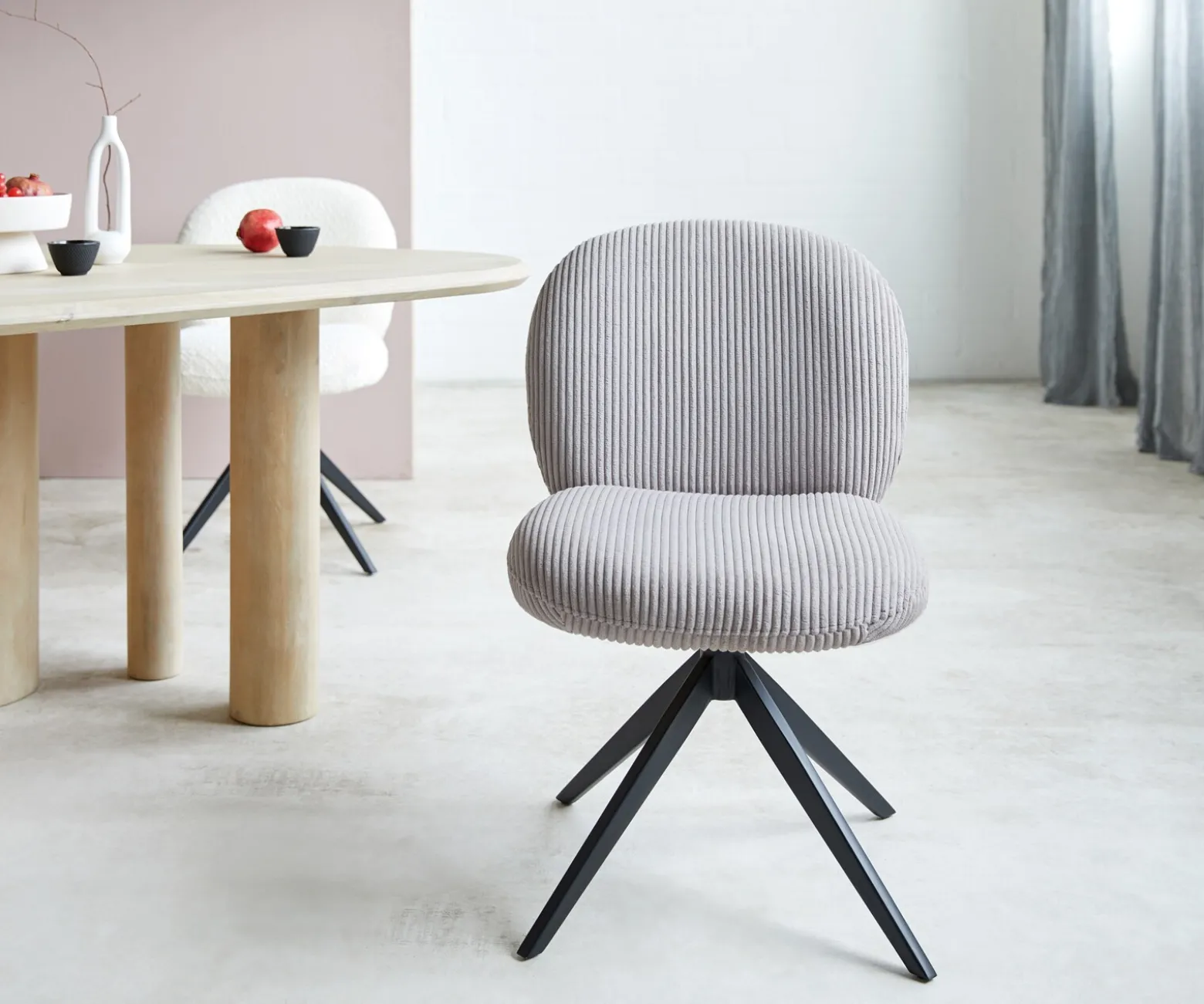 DrehstuhlNube-Flex Cord Silbergrau Kreuzgestell breit Schwarz 360° drehbar Taschenfederkern Sofort versandfertig