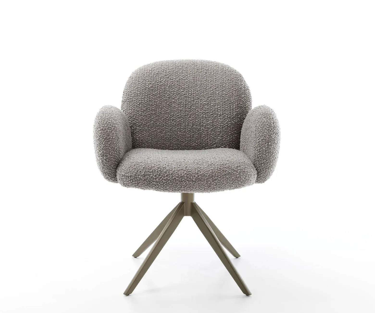 DrehstuhlNube-Flex mit Armlehnen Bouclé Silbergrau Kreuzgestell breit Effektfinish Titan 360° drehbar Taschenfederkern Sofort versandfertig