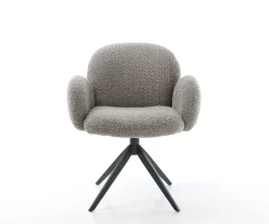 DrehstuhlNube-Flex mit Armlehnen Bouclé Silbergrau Kreuzgestell breit Schwarz 360° drehbar Wippfunktion Taschenfederkern Sofort versandfertig