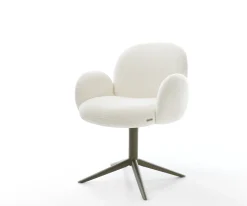 DrehstuhlNube-Flex mit Armlehnen Bouclé Soft Beige Fußkreuz Effektfinish Titan 360° drehbar Wippfunktion Taschenfederkern Sofort versandfertig