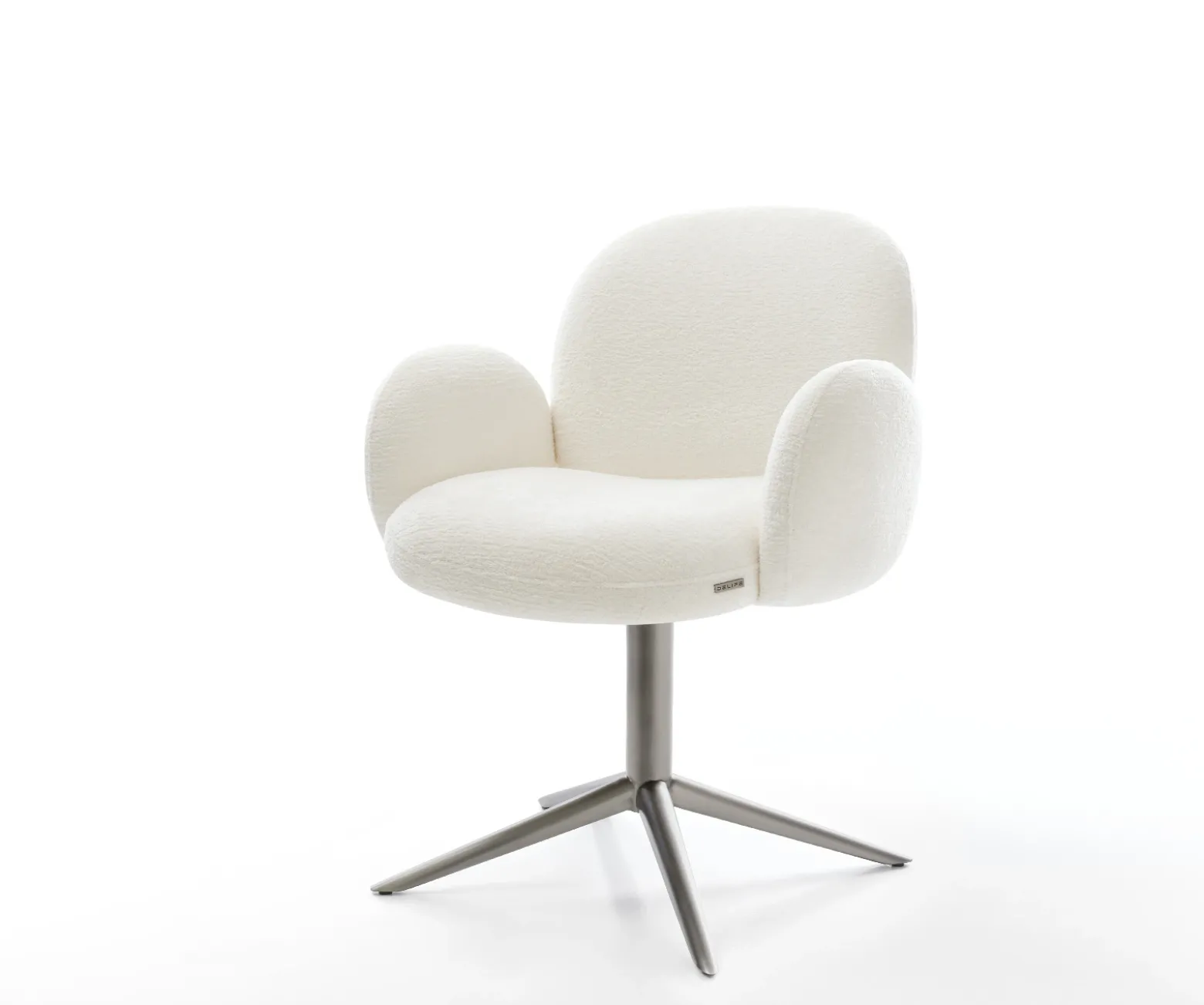 DrehstuhlNube-Flex mit Armlehnen Bouclé Soft Beige Fußkreuz Graphit 360° drehbar Wippfunktion Taschenfederkern Sofort versandfertig