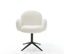 DrehstuhlNube-Flex mit Armlehnen Bouclé Soft Beige Fußkreuz Schwarz 360° drehbar Wippfunktion Taschenfederkern Sofort versandfertig