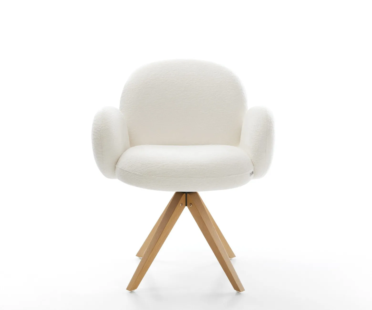 DrehstuhlNube-Flex mit Armlehnen Bouclé Soft Beige Holzgestell kantig Natur 360° drehbar Taschenfederkern Versandfertig ca. 28.10.26