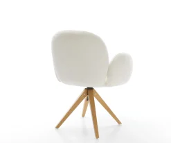 DrehstuhlNube-Flex mit Armlehnen Bouclé Soft Beige Holzgestell kantig Natur 360° drehbar Taschenfederkern Versandfertig ca. 28.10.26