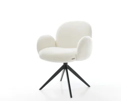 DrehstuhlNube-Flex mit Armlehnen Bouclé Soft Beige Kreuzgestell breit Schwarz 360° drehbar Wippfunktion Taschenfederkern Sofort versandfertig