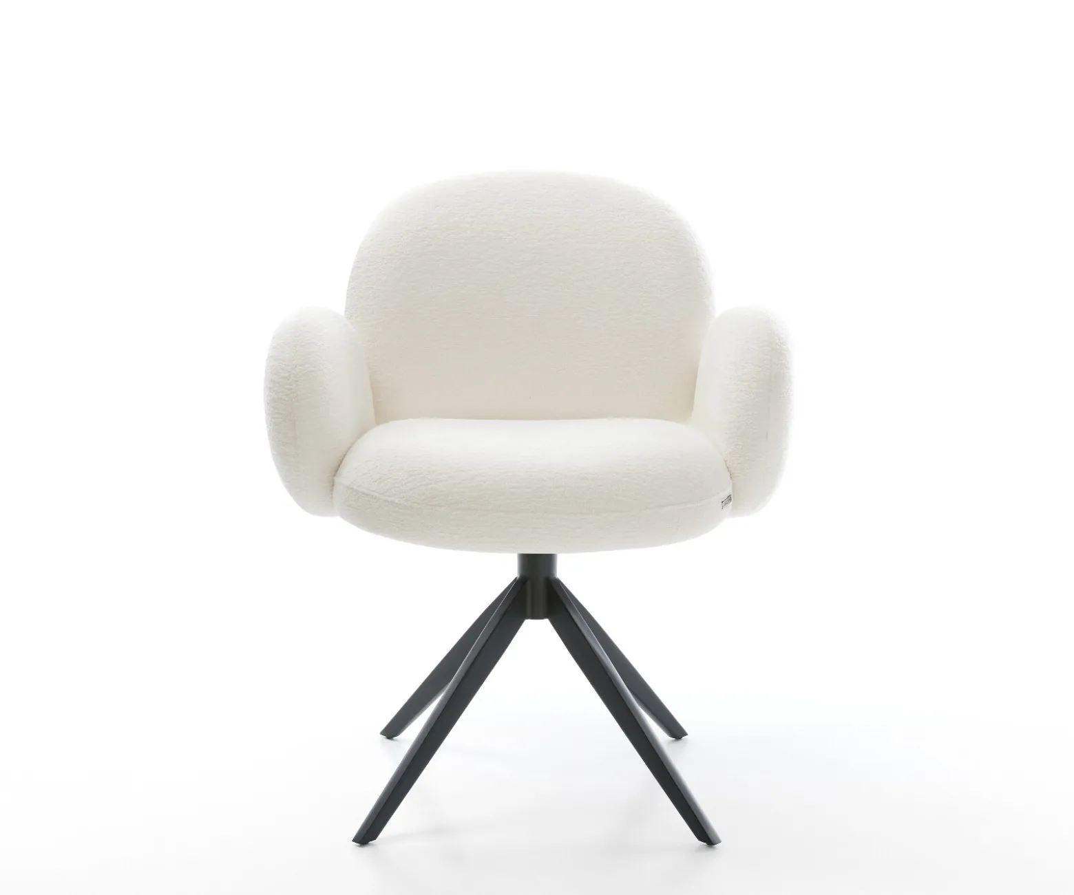 DrehstuhlNube-Flex mit Armlehnen Bouclé Soft Beige Kreuzgestell breit Schwarz 360° drehbar Wippfunktion Taschenfederkern Sofort versandfertig