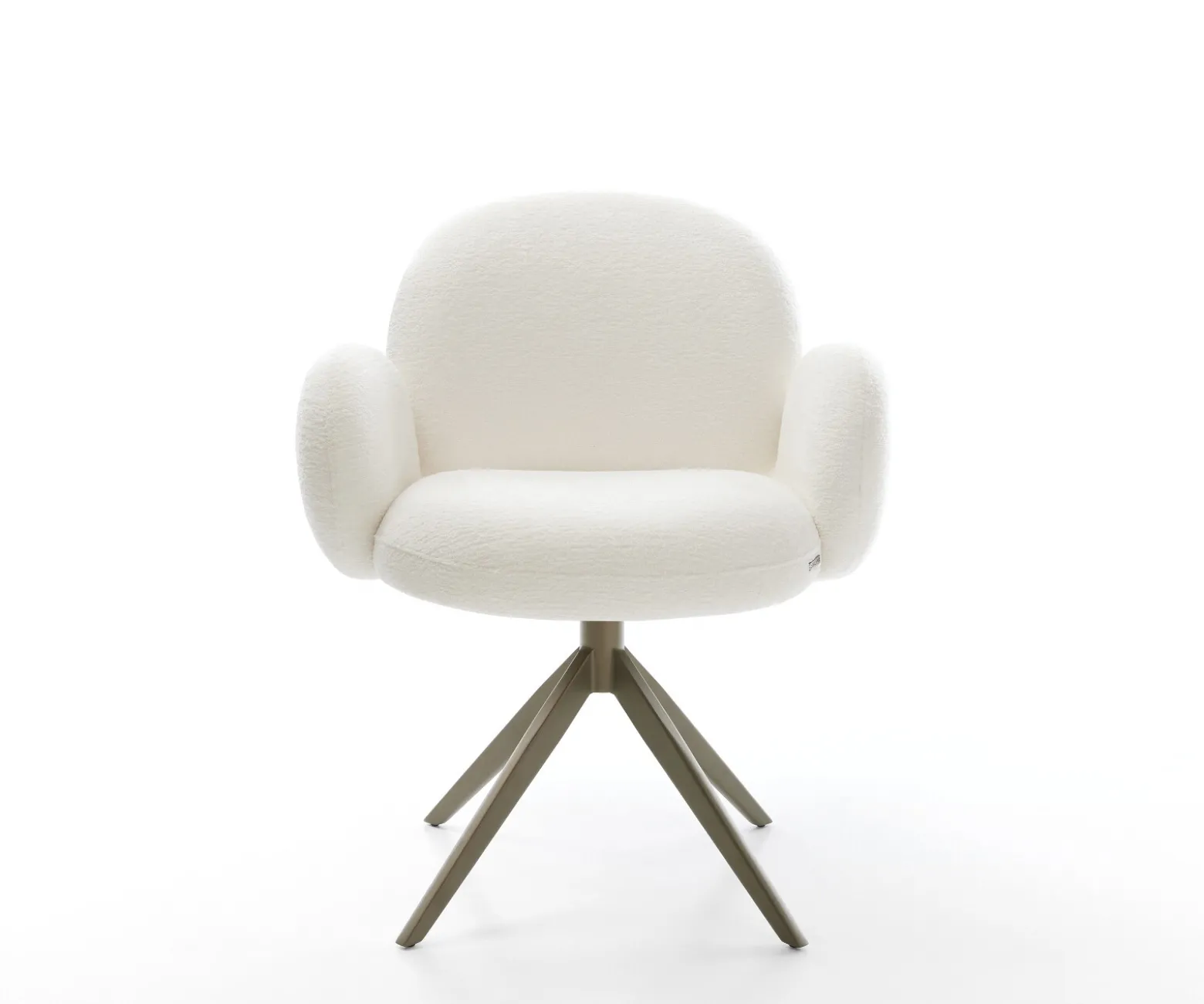 DrehstuhlNube-Flex mit Armlehnen Bouclé Soft Beige Kreuzgestell breit Effektfinish Titan 360° drehbar Wippfunktion Taschenfederkern Sofort versandfertig