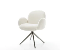 DrehstuhlNube-Flex mit Armlehnen Bouclé Soft Beige Kreuzgestell breit Graphit 360° drehbar Wippfunktion Taschenfederkern Sofort versandfertig