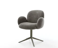 DrehstuhlNube-Flex mit Armlehnen Bouclé Soft Schlamm Fußkreuz Effektfinish Titan 360° drehbar Wippfunktion Taschenfederkern Sofort versandfertig
