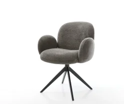 DrehstuhlNube-Flex mit Armlehnen Bouclé Soft Schlamm Kreuzgestell breit Schwarz 360° drehbar Wippfunktion Taschenfederkern Sofort versandfertig