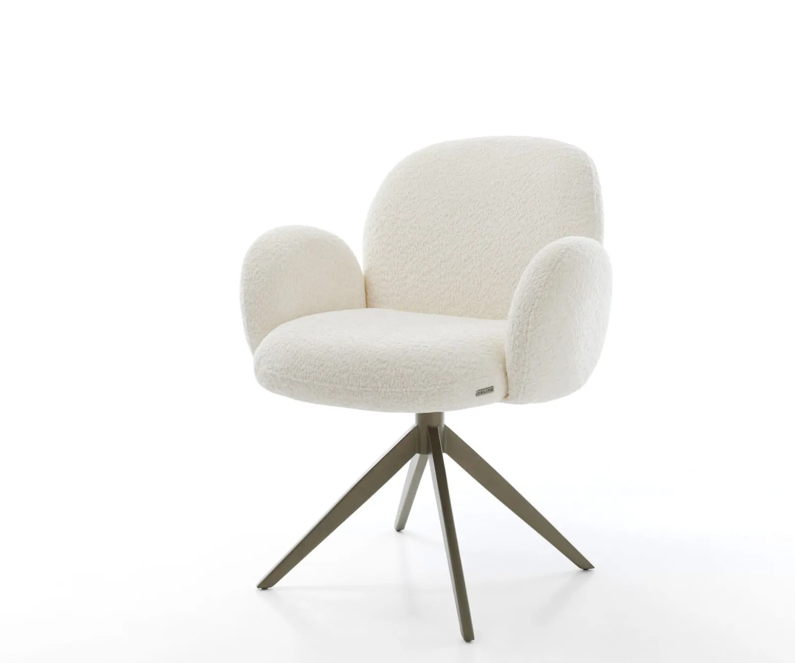 DrehstuhlNube-Flex mit Armlehnen Bouclé Weiß Kreuzgestell breit Effektfinish Titan 360° drehbar Wippfunktion Taschenfederkern Sofort versandfertig