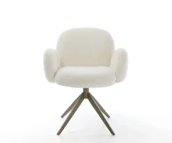 DrehstuhlNube-Flex mit Armlehnen Bouclé Weiß Kreuzgestell breit Effektfinish Titan 360° drehbar Wippfunktion Taschenfederkern Sofort versandfertig
